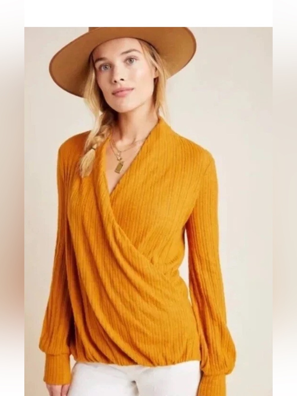Maeve Anthropologie Large burnt Sienna 🍊 wrap sweater blouse boho hippie soft